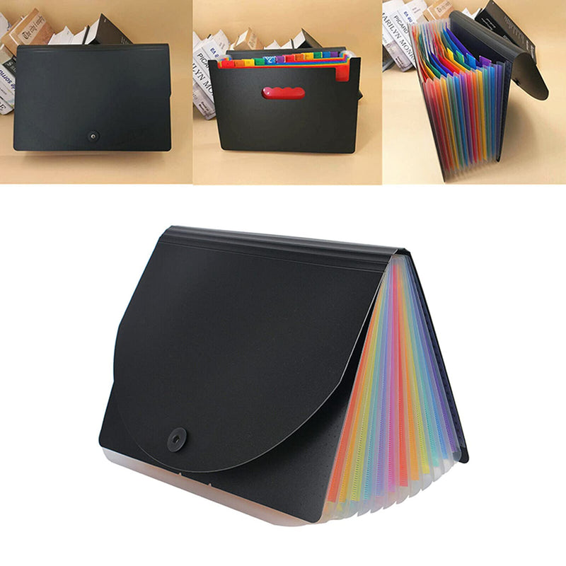 [Australia - AusPower] - 24 Pockets Expanding File Folder with Blank Labels, Multicolored File Organizer with Expandable Cover, Desktop Folders Letter A4 Paper Document Storage Organizer- Black 