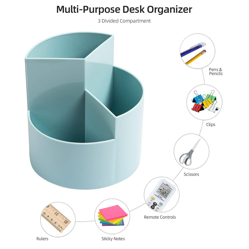 [Australia - AusPower] - Desk Pencil Pen Holder, 3 Slots 360-Degree Spinning Pencil Pen Desk Organizers, Desktop Storage Pen Organizers Stationery Supplies, Cute Pencil Cup Pot for Office, School, Art Supply, Kids - Blue 