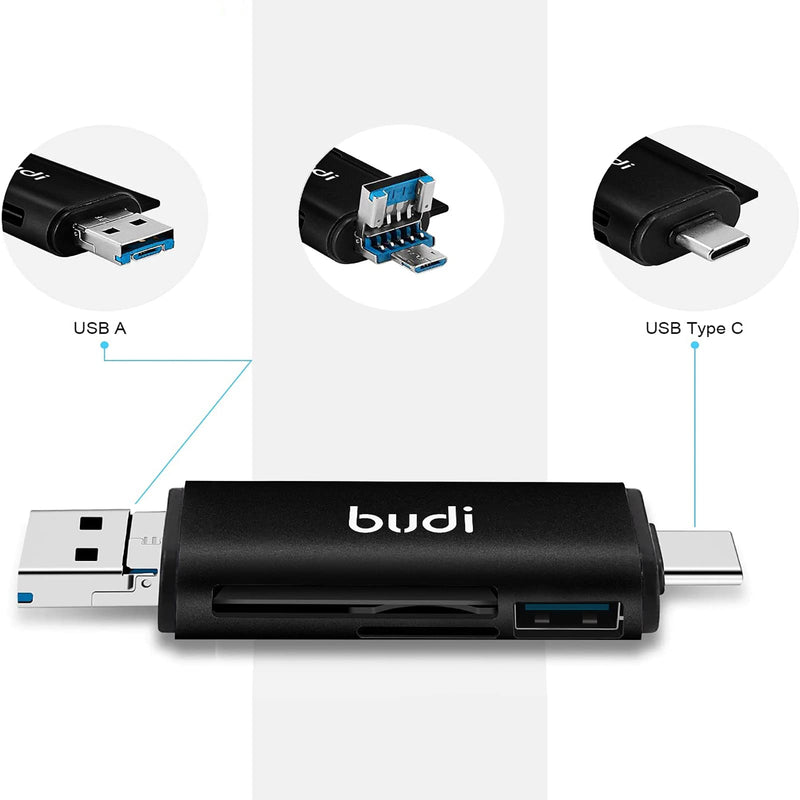[Australia - AusPower] - BUDI USB3.0 Card Reader USB Flash Drive SD Card Reader TF Card Reader Adapter for SDXC, SDHC, SD, Micro SD, Micro SDXC, Micro SDHC for Samsung, Android Smartphone, MacBook and PC Laptop. (2-Pack) 