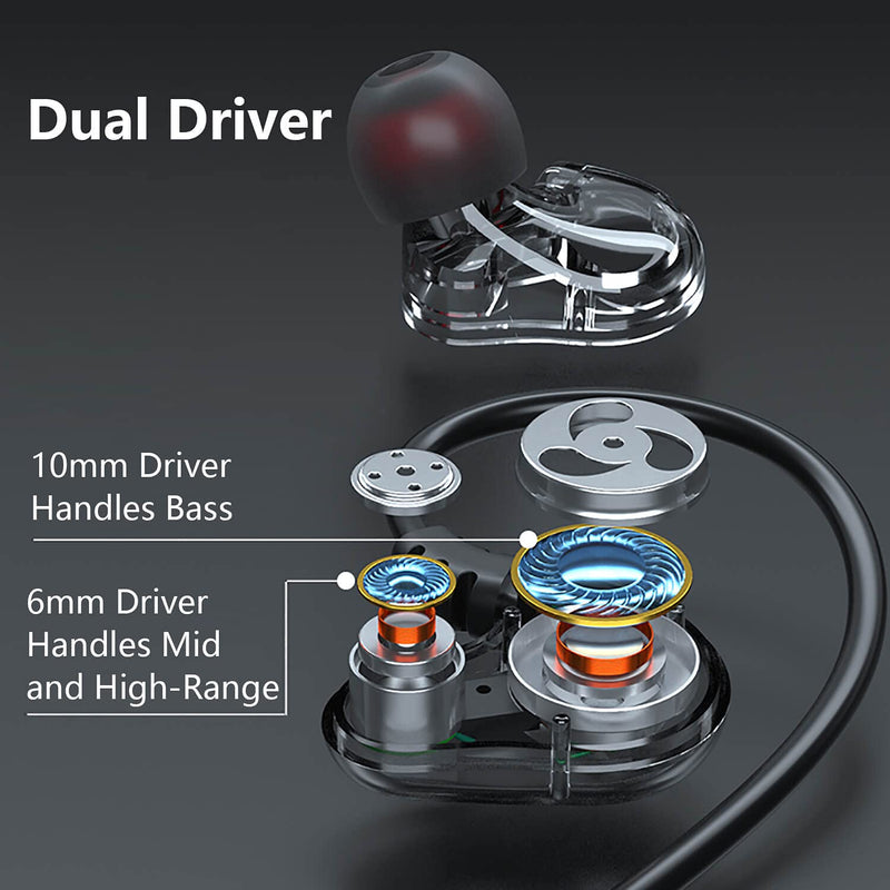 [Australia - AusPower] - Holiper Wired Headphones Dual Drivers with Mic 3.5mm Jack 1.2m Cord in Ear Buds, Wired Earphones Rich Bass Noise Isolation Volume Control 3D Stereo Earbuds for Phones Laptop PC Tablet MP3 Player 