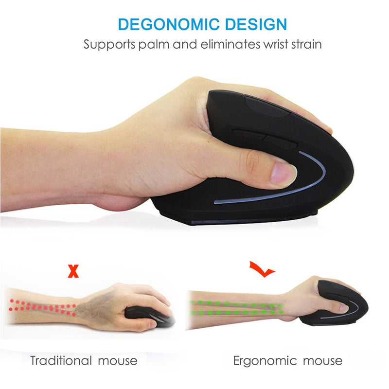 [Australia - AusPower] - Left-Handed Mouse,2.4G Wireless Vertical Ergonomic Optical Mouse Portable Office Gaming Cordless Mice with USB Receiver for PC Laptop Computer Desktop,800/1200/1600DPI 6 Buttons,Breathing LED Light Black 1 