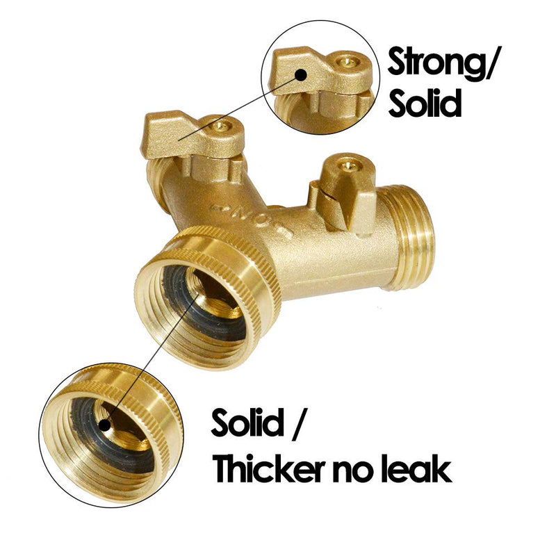 [Australia - AusPower] - Garden Hose Y Valve Connectors Brass Hose Splitter with Solid Brass Handle Brass Y Valve Water Garden Hose Adapter 2 Way Y Valve 3/4" GHT Thread Extra 4 Presure washers (1) 1 