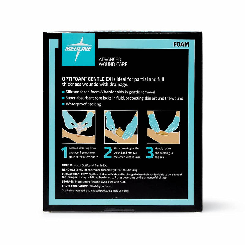 [Australia - AusPower] - Medline Optifoam Gentle EX Bordered Foam Adhesive Dressing, 3" x 3" Square (10 Count) 3" X 3" Box 