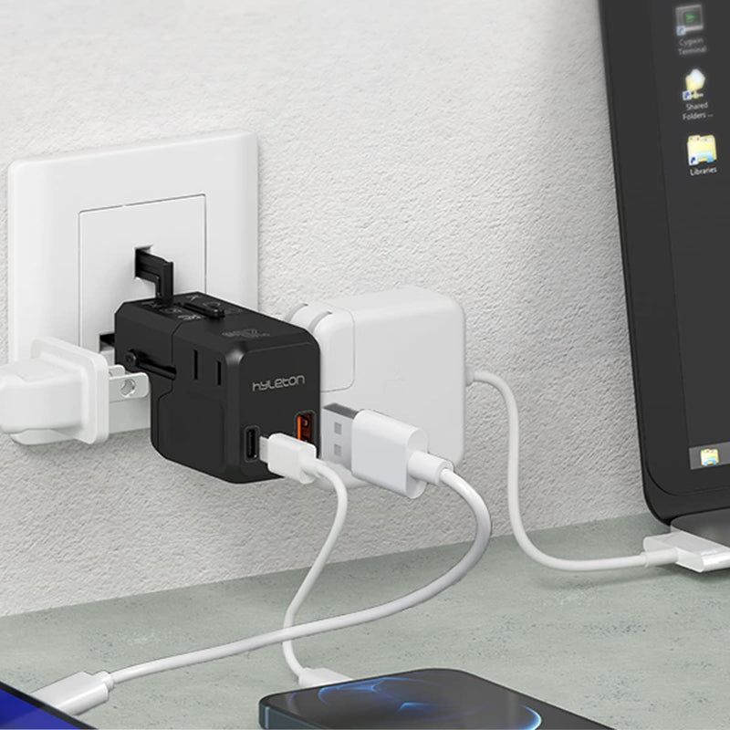 [Australia - AusPower] - hyleton Universal Travel Adapter,20W USB C Charger Fast Charging PD QC 3.0 Port,European Travel Plug Adapter with 2 USA Socket,Includes Type A,C,G,I International Power Plug for US EU UK AUS (Black) 