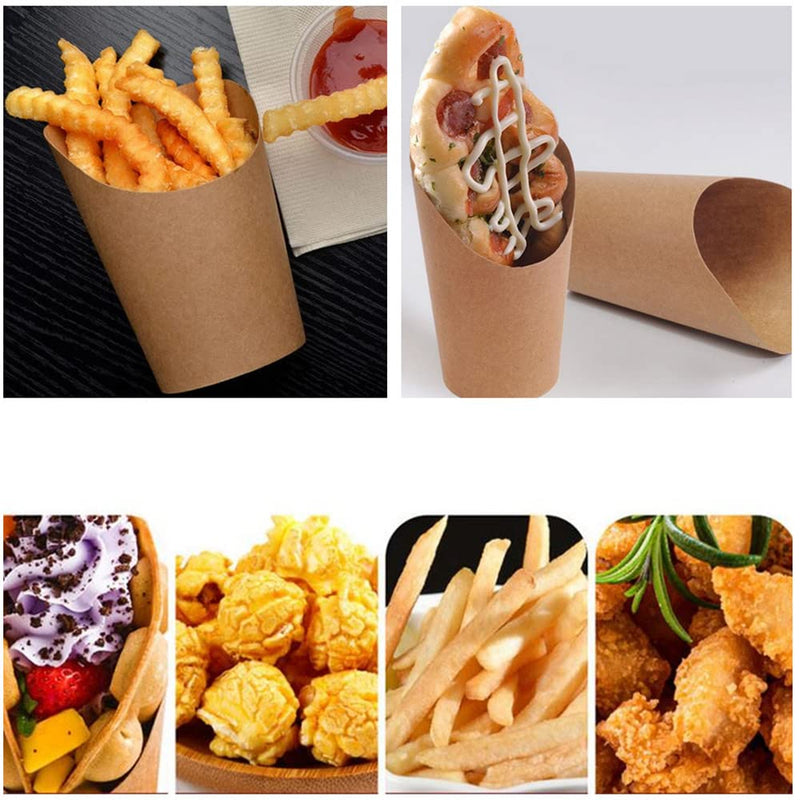 [Australia - AusPower] - 50 Pack French fries box, disposable takeout food container, waffle paper popcorn box, kraft paper cup holder for ice cream frozen dessert (14oz) 14oz 