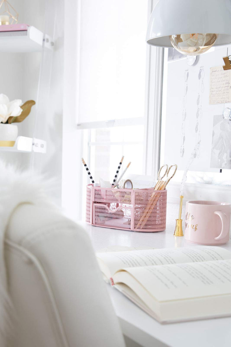 [Australia - AusPower] - Pink Desk Organizer - Girlie Desk Accessories - Strong Metal Construction - Office Supply Storage for Home or Office - Desk Organizer Pink - Light Pink Desk Accessories 