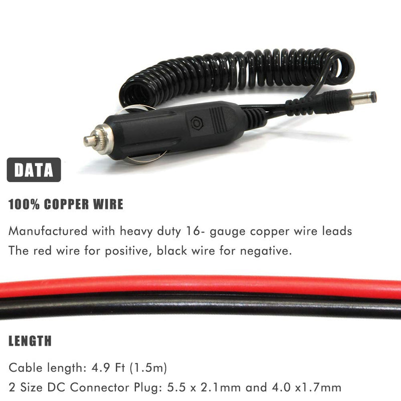 [Australia - AusPower] - DC Car Charger Auto Power Supply Adapter Charger Cable 12-24V Car Cigarette Lighter Male Plug to DC 5.5mm 2.1mm / 4.0mm 1.7mm Connector Cord for Truck Bus Van Boat Portable Car DVD 4.9ft DC Car Charger 
