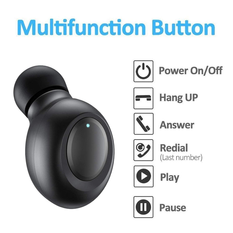 [Australia - AusPower] - Single Earbud, Mini Invisible Wireless Headset, Mini Bluetooth Earpiece, Sports Earpiece with Mic 6Hrs Magnetic USB Charging Base for Car Vehicle Business, Waterproof Earphone for Android iPhone X11 Pro 