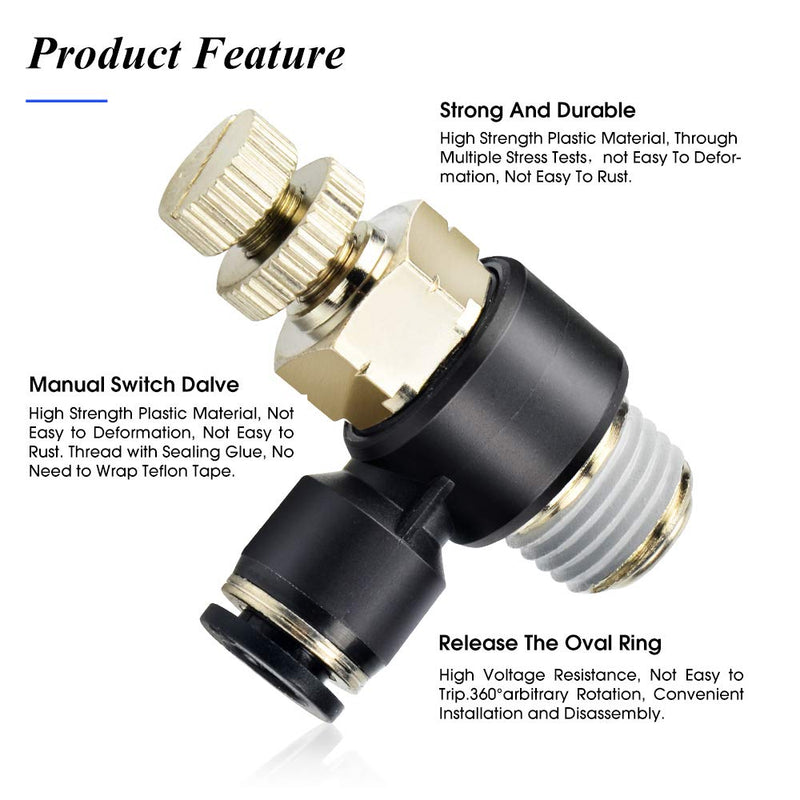 [Australia - AusPower] - TAILONZ PNEUMATIC 3 Pack SL-1/4-N3 Push to Connect Air Line Fitting Air Flow Control Valve 1/4 Inch od 3/8 Inch Npt Elbow 90 Degree Air Speed Control Valve Fitting 1/4"OD3/8"NPT 
