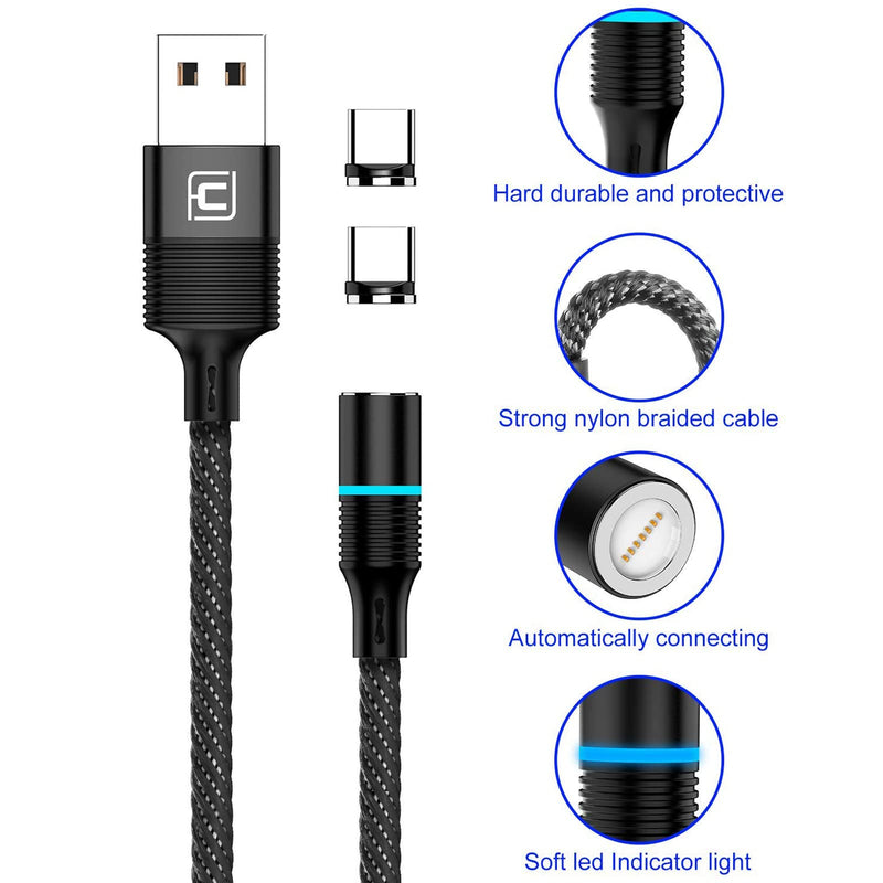 [Australia - AusPower] - CAFELE Magnetic Type c Cable 2 Pack 6.6ft Support QC 3.0 Fast Charging & Data Transfer Magnetic USB C Cable with Led Light Nylon Braided Magnet Phone Charger Cord for Type C Devices - Black 