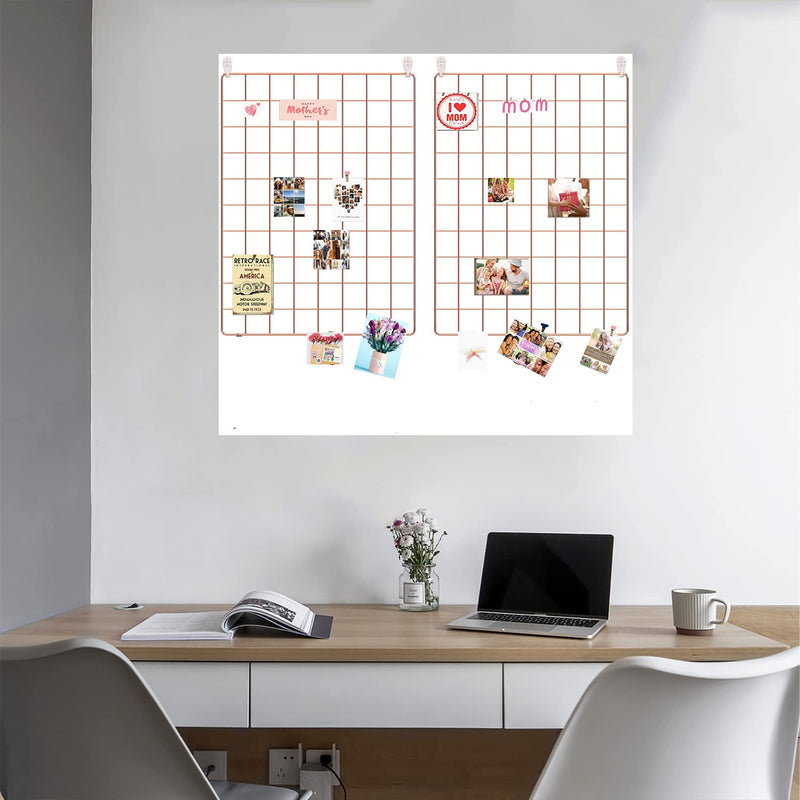 [Australia - AusPower] - Afaris Rose Gold Grid Photo Wall, Wire Wall Grid Panel, Office Wall Organizer Ins Art Display for Bedroom, Living Room or Office for Girl | 16x12Inches (rose gold2) rose gold2 