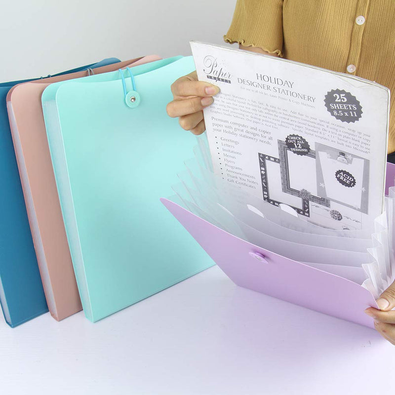 [Australia - AusPower] - Snow Abonci Vertical Expanding Accordion Folder with 7 Pockets Paperwork Organizer Document Wallet Briefcase Business File Organizer Bag A4 Letter Size Elastic Rope Closure Pink 