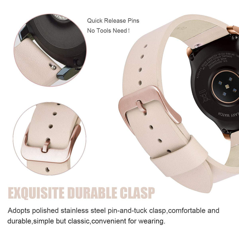 [Australia - AusPower] - V-MORO Leather Strap Compatible with Galaxy Watch4 Bands 40mm 44mm/Galaxy Watch 42mm Band with Rose Gold Stainless Steel Buckle Replacement for Galaxy Watch 4 classic 42mm 46mm/Active 2 40mm 44mm Cream Beige 