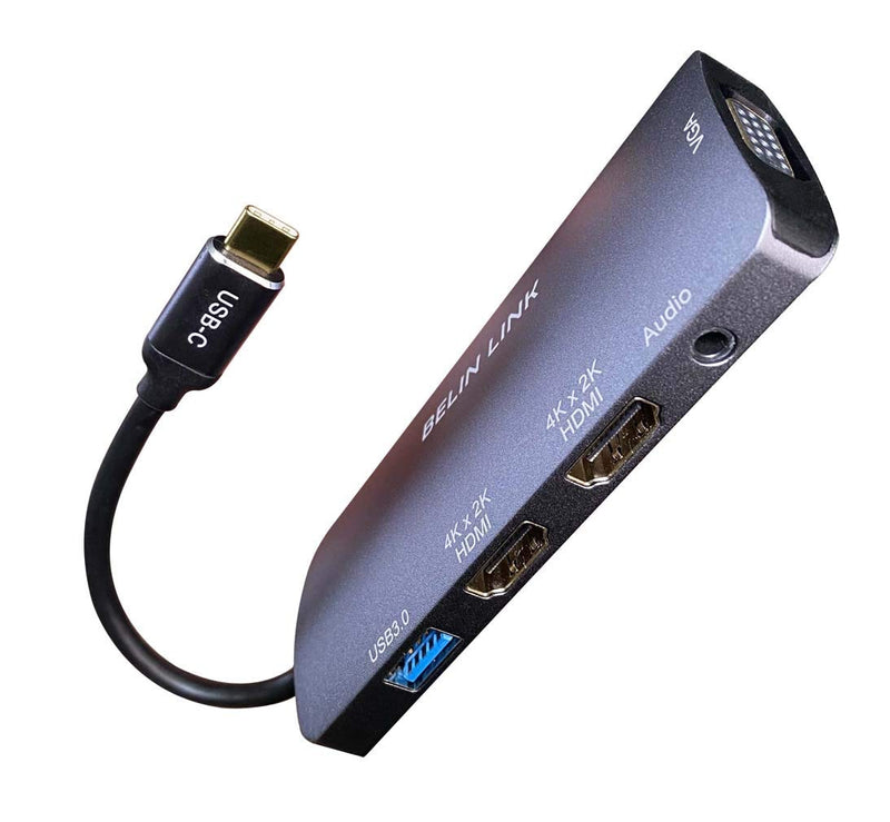 [Australia - AusPower] - USB-C HDMI*2 VGA USB3.0 Adapter,Supports MST Dual Monitor Docking Station Single 4K@30Hz or Dual 1080p Thunderbolt 3 to HDMI and VGA Video, Type C Multi-Port Adapter, USB 3.0, only Mac OS Mirror Mode 5 IN1 