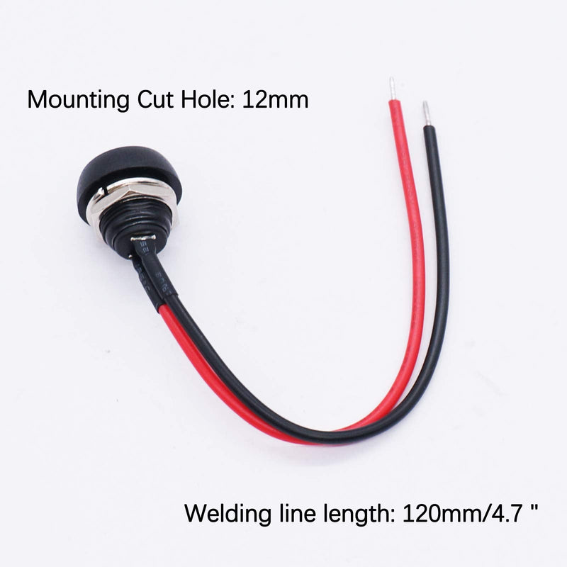 [Australia - AusPower] - Twidec/10Pcs 12mm Momentary Push Button Switch 1/2" Mounting Hole On Off Mini Round Waterproof 5 Color with Pre-soldered Wires PBS-33B-5C-X-2 