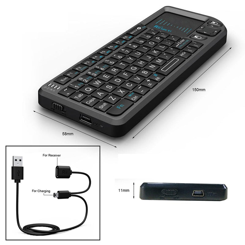 [Australia - AusPower] - Rii 2.4G Mini Wireless Keyboard with Touchpad Mouse,Lightweight Portable Wireless Keyboard Controller with USB Receiver Remote Control for Windows/ Mac/ Android/ PC/Tablets/ TV/Xbox/ PS3. X1-Black . 