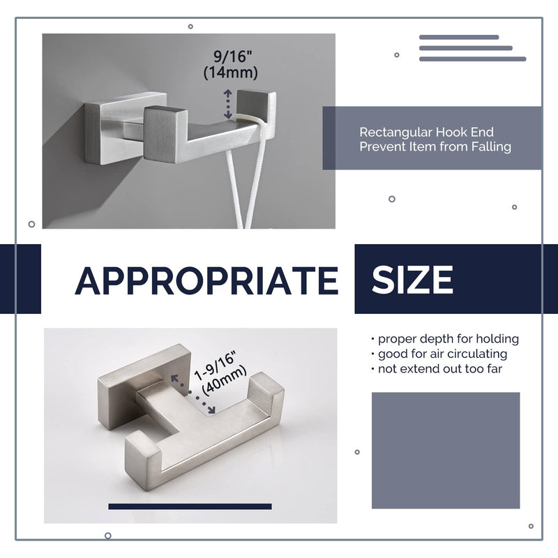 [Australia - AusPower] - Square Single Towel Hook 2 PCS Bundle with Double Towel Hook (Brushed Nickel) 