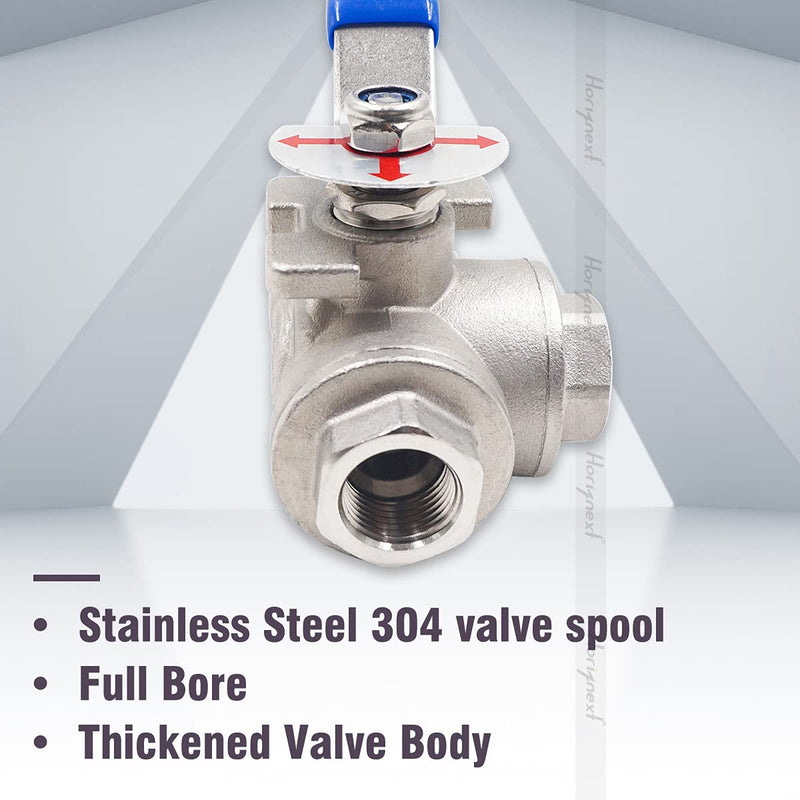 [Australia - AusPower] - Horiznext NPT 1/2 threaded stainless steel 3 way T port with mounting pad ball valve, vinyl handle control pvc pex tubing gas fuel oil water propane fluid flow.(1 pc) NPT1/2 T-port 