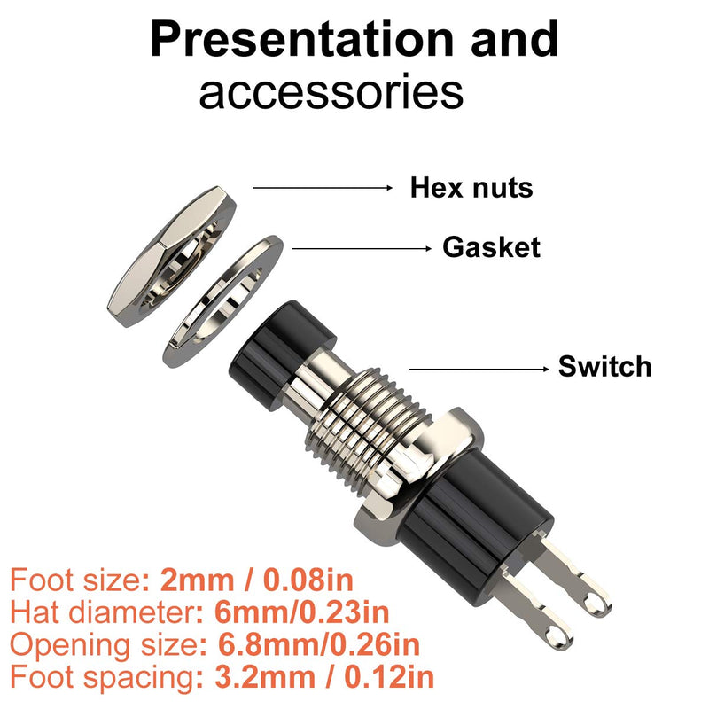 [Australia - AusPower] - DIYhz Momentary Push Button Switch, 1A 250VAC SPST Mini Pushbutton Switches Normal Closed(NC) Black & Red Cap - 20pcs NC-20 Black&Red 