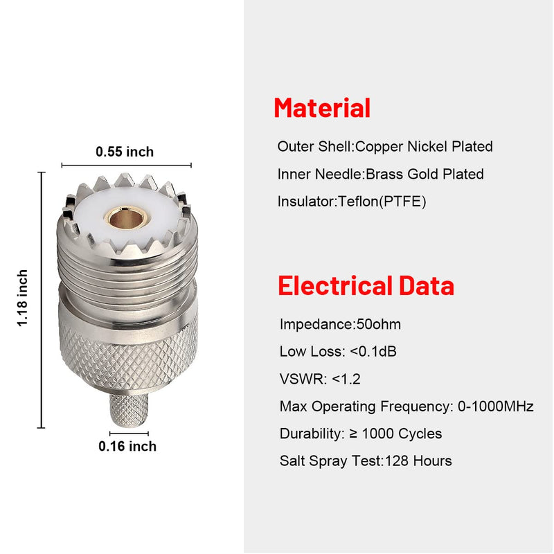 [Australia - AusPower] - MOOKEERF 5 Pack SO239 Crimp Connectors SO-239 UHF Female Plug Crimp Coax Connector Adapter PL259 RF Connector for RG58/RG142/RG400/LMR195/KSR195/3D-FB Cable 