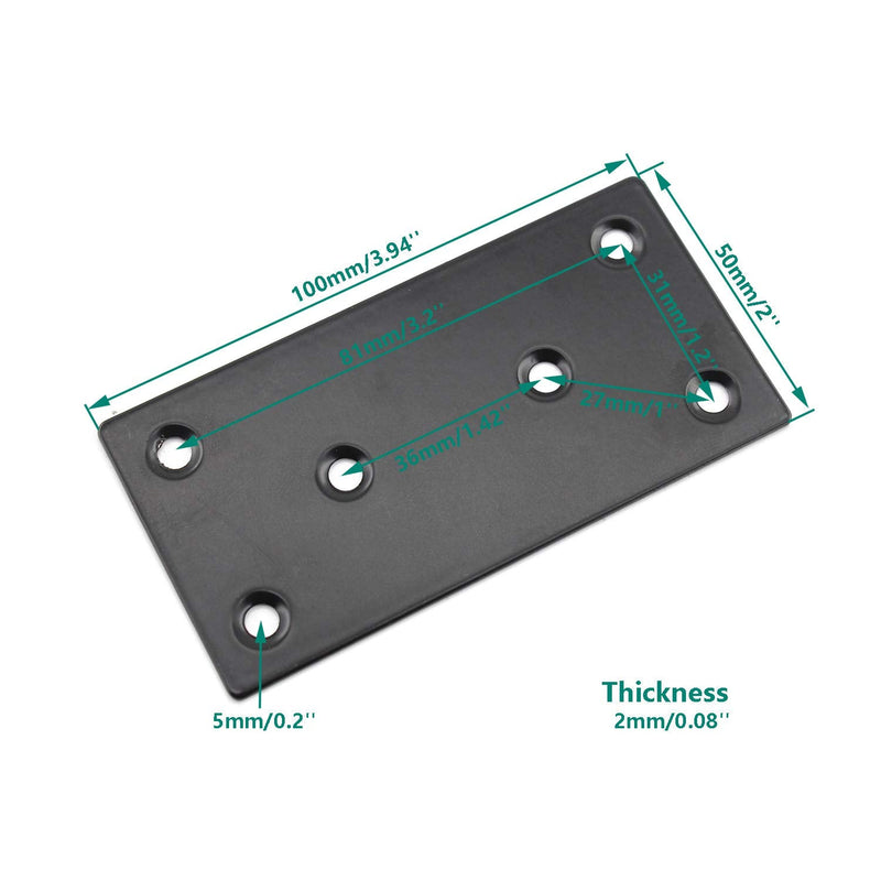 [Australia - AusPower] - 4 PC Flat Straight Brace Brackets,ULIFESTAR Stainless Steel Mending Bracket Plate Metal Shelf Support Fixing Joining Plate for Furniture,Wood,Shelves,Cabinet with Screws Black(50x100mm/2x3.94'') 50x100mm/2x3.94'' 