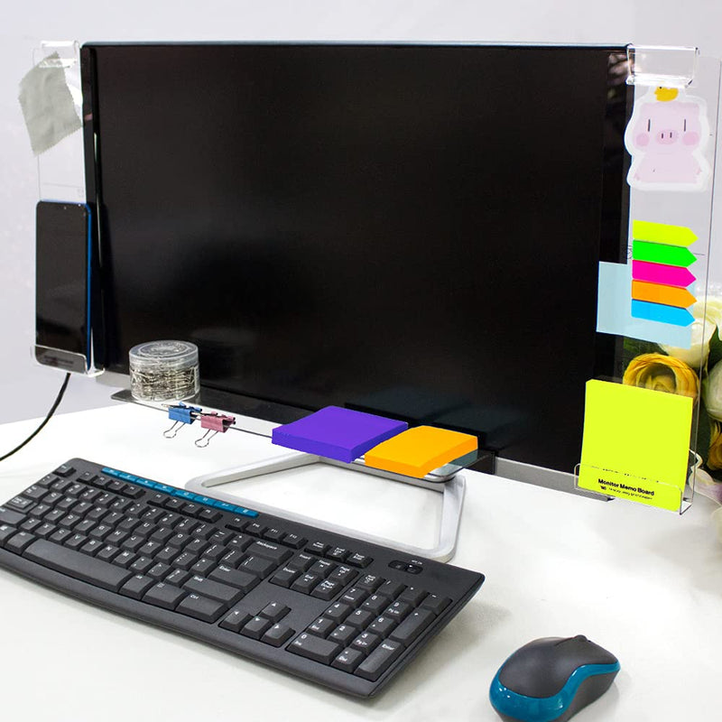 [Australia - AusPower] - DailyTreasures Acrylic Monitor Memo Board, 2pcs Computer Monitor Side Panel(Left+Right),1pcs Message Memo Pad Shelve + 4Pcs Sticky Notes & 1 Sheet Index Tab for Office Home Desk Organizer Phone Holder 