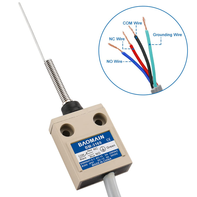 [Australia - AusPower] - Baomain Limit Switch BM-3169 (TZ-3169) Coil Spring Plunger Momentary SPDT 1NO 1NC IP67 Waterproof 