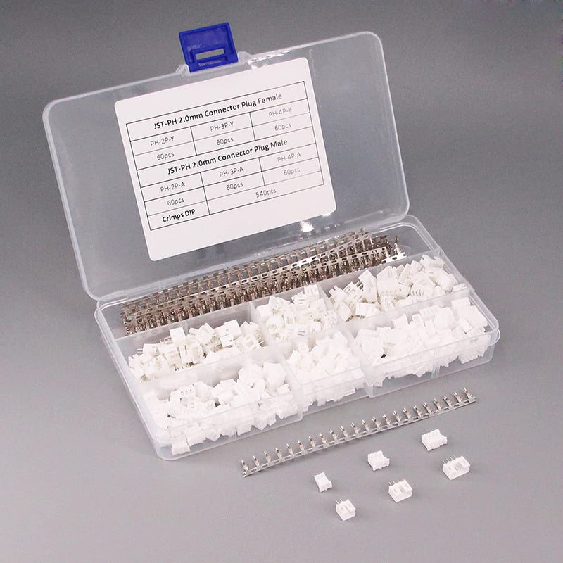 [Australia - AusPower] - RFaha 900pcs JST-PH Kit 2.0mm 2/3/4 Pin Female Head Plug JST Adapter Housing Connector Cable Socket Male Female Crimp DIP Kit(PH#2-4) 