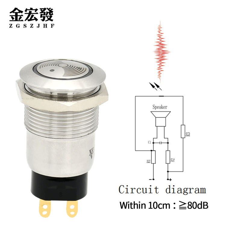 [Australia - AusPower] - Red LED Buzzer 12V 19mm Alarm Indicator Light Lamp Stainless Steel Metal Signal Pilot 0.75"Mounting Hole with 85dB Sound J19-BZL 19MM 12V 