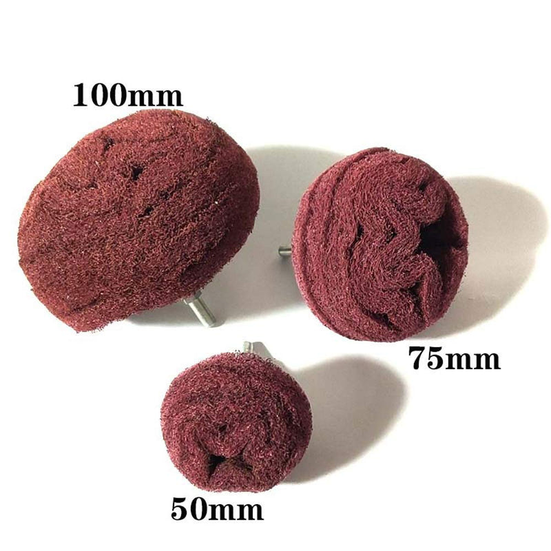 [Australia - AusPower] - Polishing (brushing) shaped scouring pad grinding head - 7Pcs Red Non Woven Abrasive Drill Buffing Attachment Set with 1/4 Handle for Manifold/Aluminum/Stainless Steel/Chrome etc. 