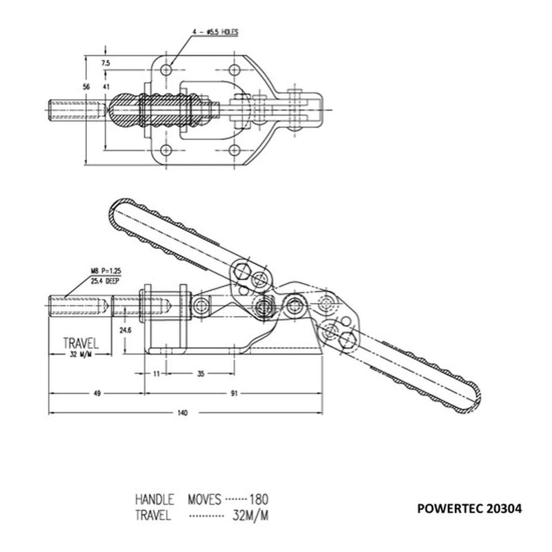 [Australia - AusPower] - POWERTEC 20304 Push/Pull Quick-Release Toggle Clamp 302F - 300 lbs Holding Capacity, 1PK 