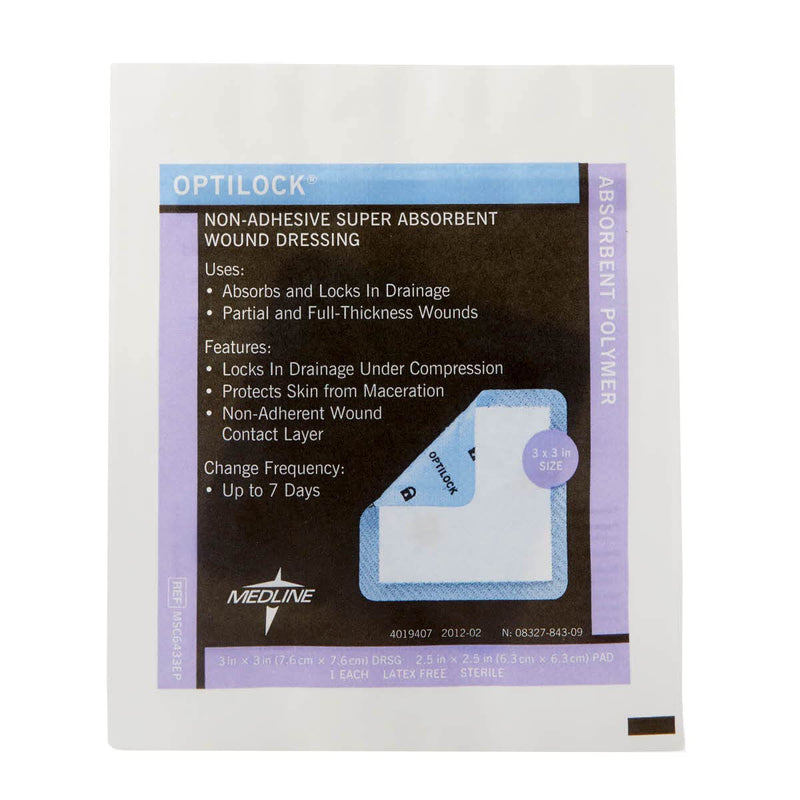 [Australia - AusPower] - Medline OptiLock Non-Adhesive Super Absorbent Wound Dressings, 3" x 3" (Pack of 10) 