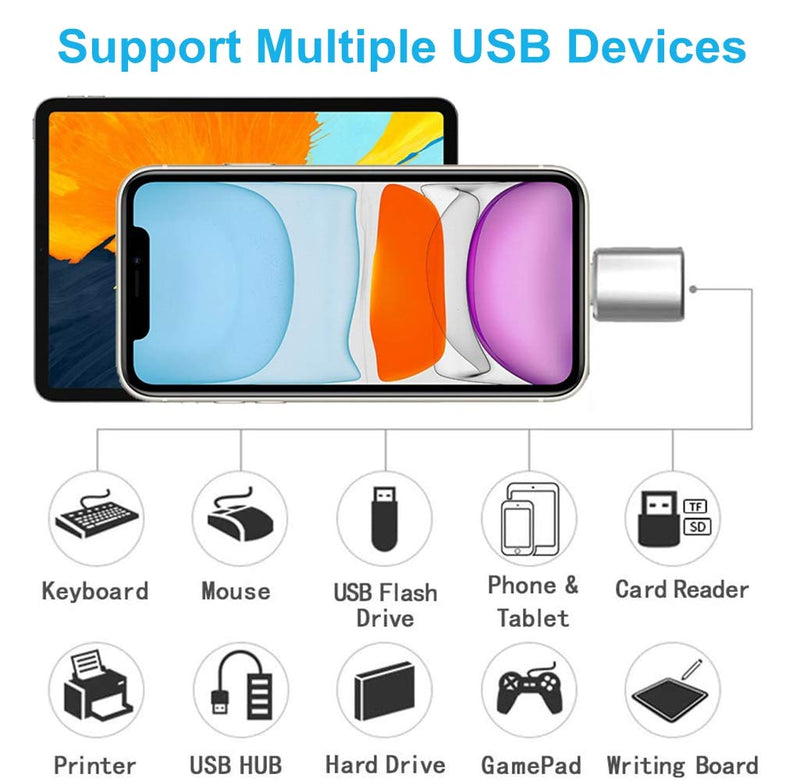 [Australia - AusPower] - Lightning to USB3 Adapter, ROSYCLO MFi Certified USB OTG Data Sync Converter Compatible iPhone 12/11/X/8/7/6/iPad, Camera, Card Reader, USB Flash Drive, MIDI Keyboard, Mouse iOS 9.2-14+ Silver 