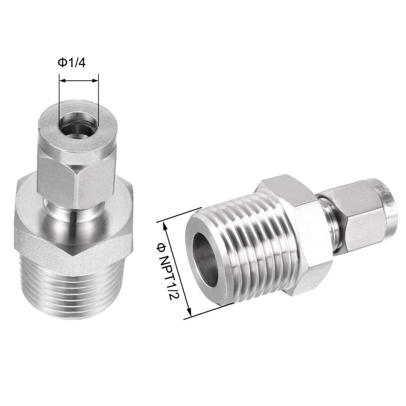 [Australia - AusPower] - uxcell Stainless Steel Compression Tube Fitting 1/2NPT Male x 1/4 Tube OD 