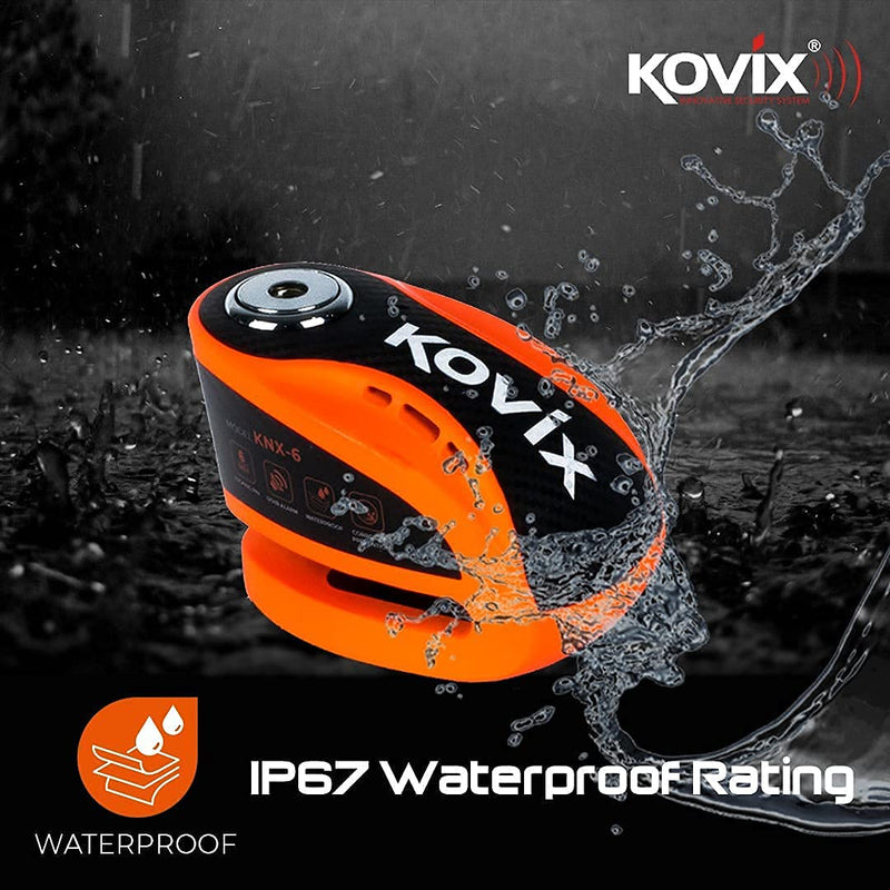[Australia - AusPower] - Kovix KNX6 Steel 120dB Siren Disc Brake Lock 6mm Lock Pin IP67 Waterproof Motorcycle Security Fluorescent Orange 
