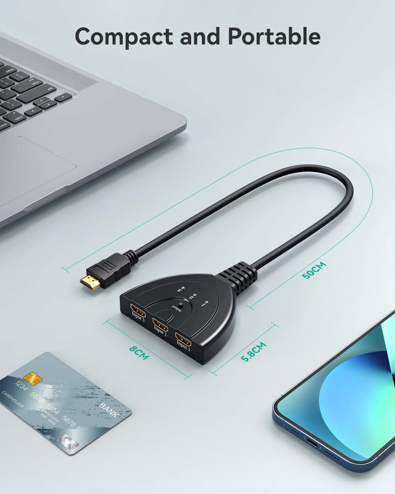 [Australia - AusPower] - HDMI Switch 4K, VILCOME 3 Port HDMI Switcher 3x1 HDMI Splitter Hub 3 in 1 Out with Pigtail Cable Supports 4K 3D HD 1080P for Xbox PS4 Roku HDTV 