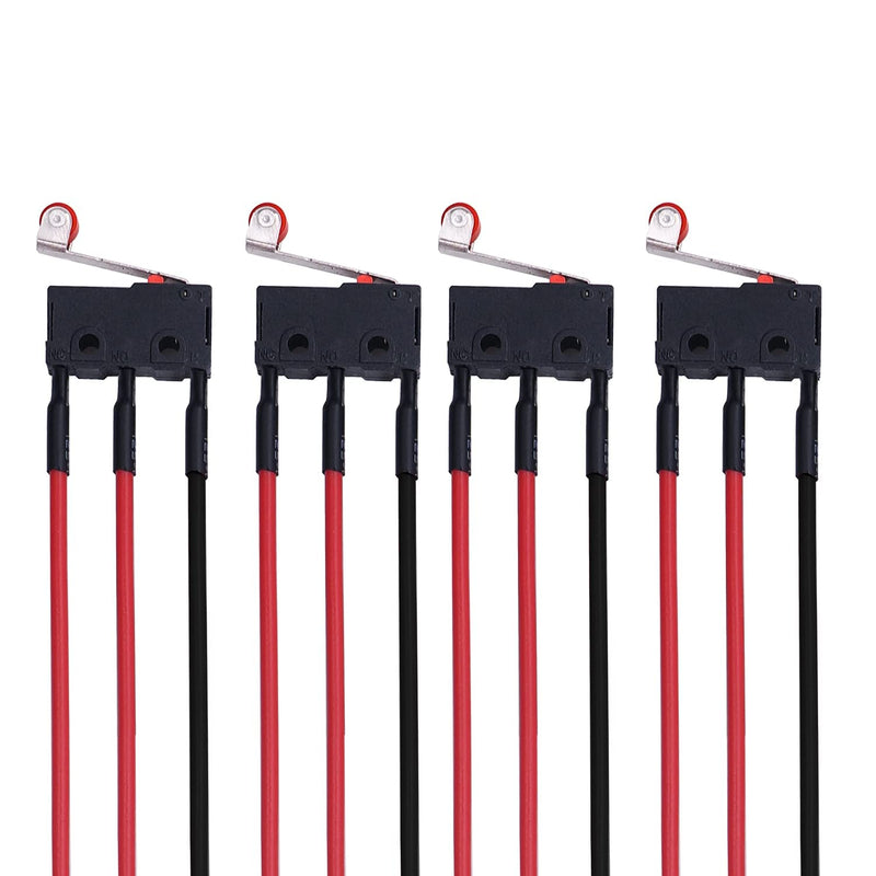 [Australia - AusPower] - Taiss 4pcs Momentary Roller Lever Arm Micro Limit Switch with Wires AC 250V 5A SPDT 1NO 1NC 3 Pins Mini Switches ss-5GL2-HX 