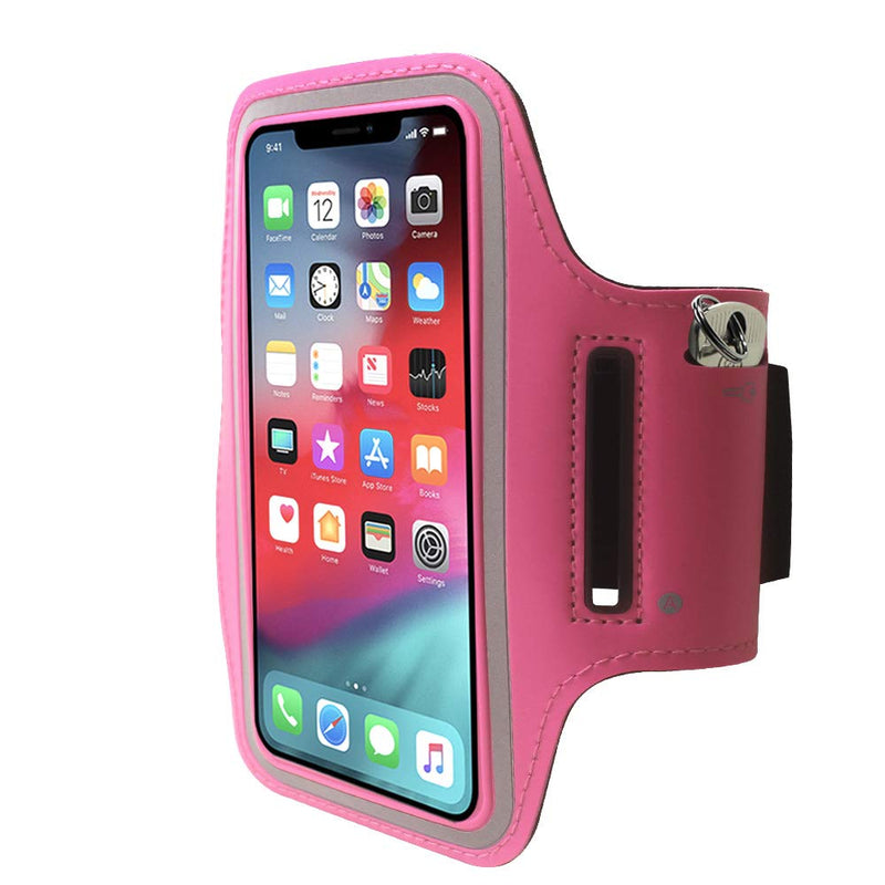 [Australia - AusPower] - Water Resistant Cell Phone Armband Running Sports Case for iPhone Xs, X, 8, 7, 6S, 6, SE, 5S, 5C, 5, iPod Touch - Adjustable Band, Reflective with Screen Protection (Pink) Pink 