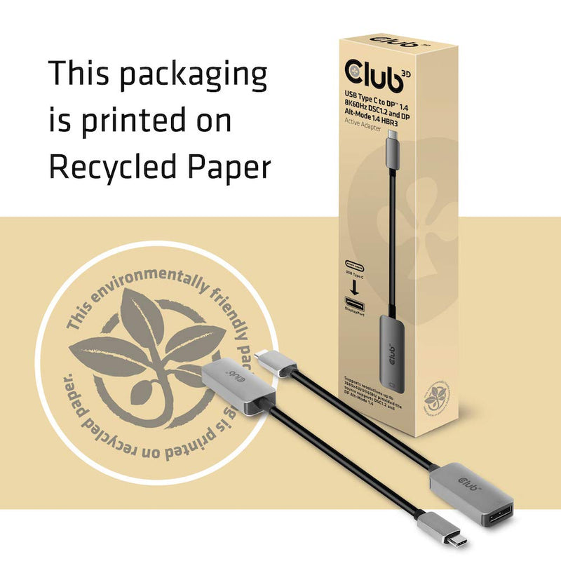 [Australia - AusPower] - Club 3D USB C to Displayport 1.4 Adapter(Support Resolutions up to 8K at 60Hz and 4K 120-144Hz with Dsc 1.2) HBR 3 - HDR CAC-1567 