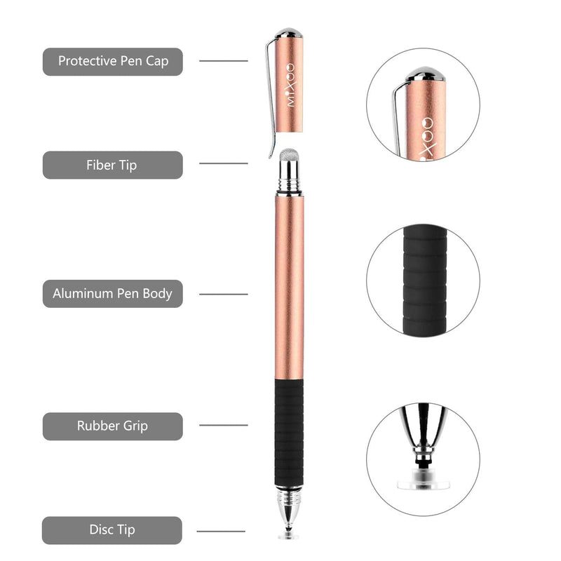 [Australia - AusPower] - Mixoo 2-in-1 Precision Disc & Fiber Stylus with Replaceable Tips for Capacitive Touch Screen Devices (Black/Rose Gold) Black/Rose Gold 