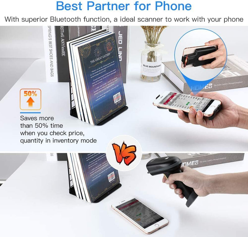 [Australia - AusPower] - Upgraded Eyoyo 2D Bluetooth Android Barcode Scanner, Portable Back Clip Wireless 1D 2D QR Barcode Reader PDF417 Data Matrix Code Image Scanning Compatible with iPhone, iOS 