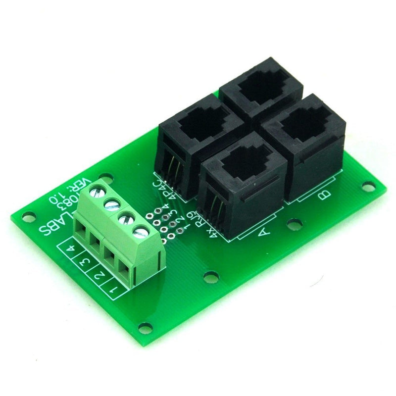 [Australia - AusPower] - Electronics-Salon RJ9 4P4C Jack 4-Way Buss Breakout Board, Terminal Block, Connector. 