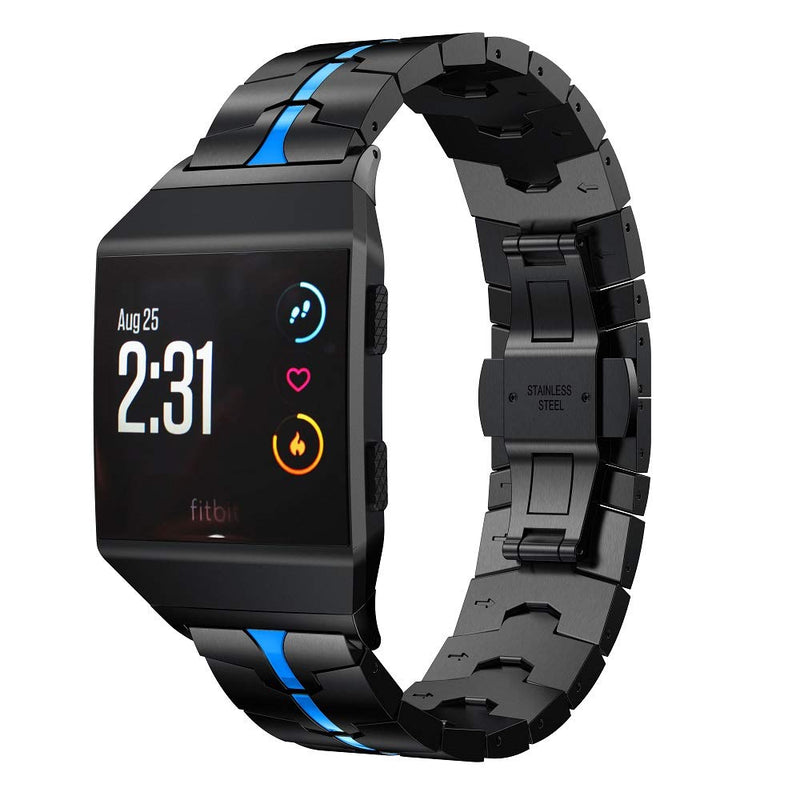 [Australia - AusPower] - RABUZI Band Compatible for Fitbit Ionic Band,Stainless Steel Metal Enamel Process butterfly folding clasp Adjustable Wristband Replacement for Fitbit Ionic Smartwatch,Black+Blue Black-Blue 