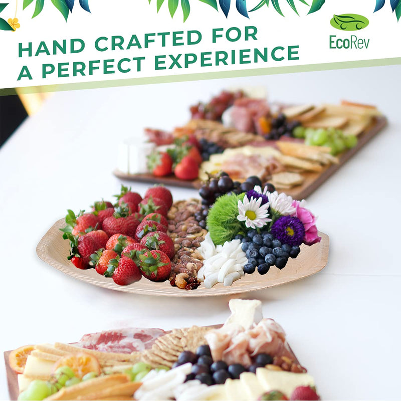 [Australia - AusPower] - EcoRev Disposable Palm Leaf Trays - Bamboo Trays For Food - 10 13”x9” Rectangle Disposable Charcuterie Board - Platter Tray For Parties, Events, Weddings 