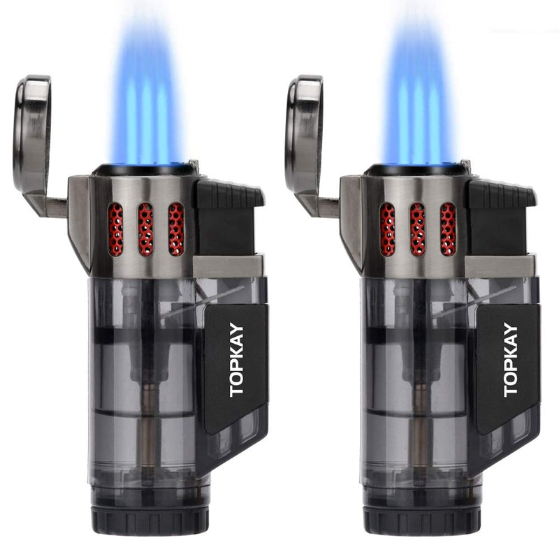 [Australia - AusPower] - Torch Lighter, Cigar Lighter, Triple Jet Flame Torch Lighters, Windproof Butane Refillable Gas Torch Lighters with a Gift Box, 2 Pack (Without Gas) Black 
