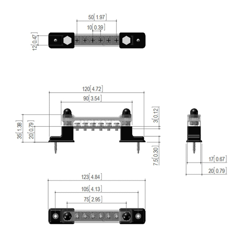 [Australia - AusPower] - PSEQT 6 Way Bus Bar Terminal Block with Cover & Connectors 150A Ground Power Distribution for Car Boat Trailer RV (1Pcs) 