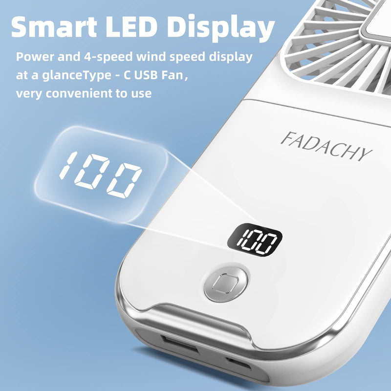 [Australia - AusPower] - Mini Fan Portable Handheld Fan Rechargeable Small Battery Operated Personal Fan all in 1 as Power Bank, Phone Holder, Hand Held Fan, Mini Desk Fan, Travel Fan, USB Fan, 3000 mAh, 4 Speed, Neck lanyard White 
