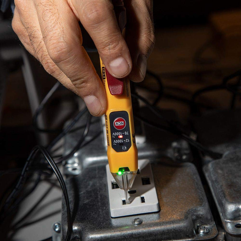 [Australia - AusPower] - Klein Tools NCVT2P Dual Range Non Contact Voltage Tester, 12 - 1000V AC Pen, Flashing LED and Audible Warning Alarms, Pocket Clip Volt Tester 