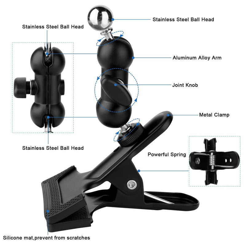[Australia - AusPower] - Mippko Clip Clamp Tablet Holder for Desk/Table/Glass Door/Desktop Baffle/Easel,Compatible with 7~12.9 inch iPad/Samsung Tab/Nexus/LG G Pads/Fire HD,360°Adjustment Aluminium Alloy Arm Metal Mount 