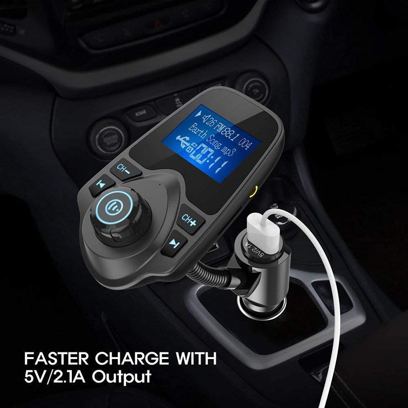 [Australia - AusPower] - Nulaxy Bluetooth Car FM Transmitter Audio Adapter Receiver Wireless Handsfree Voltmeter Car Kit TF Card AUX 1.44 Display - KM18 Black Matte 